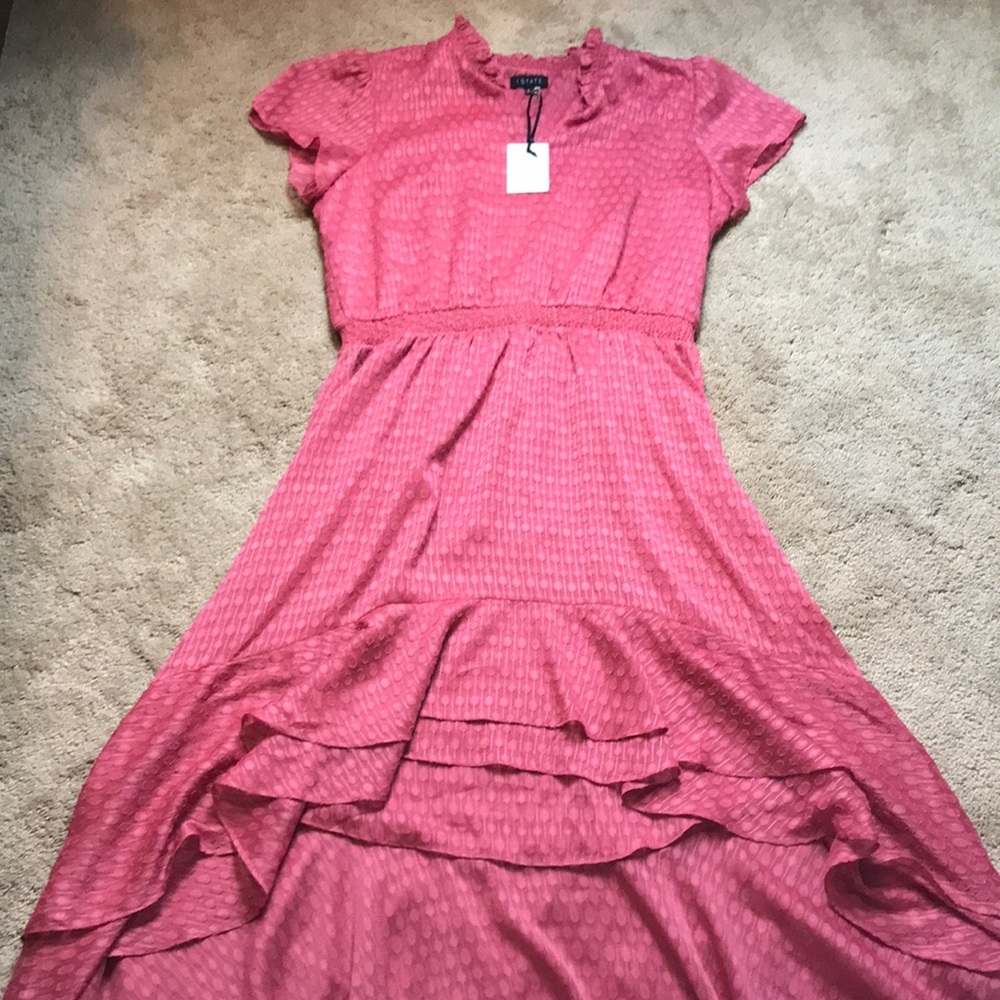 1. State Pink Hi-Low Ruffled Skirt Dress